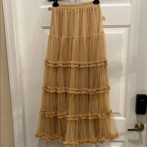 Elegant Tan Ruffled Maxi Skirt